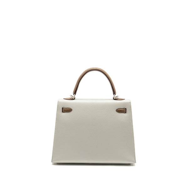 Hermes Kelly 25 Special Order Chèvre Mysore Gris Perle/Etoupe Brushed SHW Stamp Z