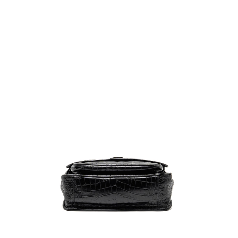 Saint Laurent / YSL Medium Niki Bag Crocodile-Embossed Black Calfskin Black Hardware