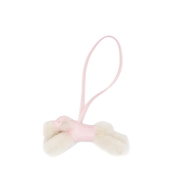 Hermes Budy Shearing Bag Charm Wool/Lambskin Ecru/Rose Darling Stamp K