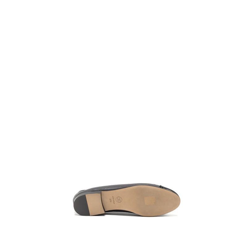 Chanel Size 37.5 Ballet Flats Lambskin/Patent Grey/Black