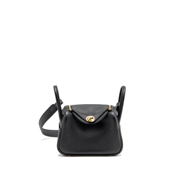 Hermes MINI Lindy II Clemence Black GHW Stamp W
