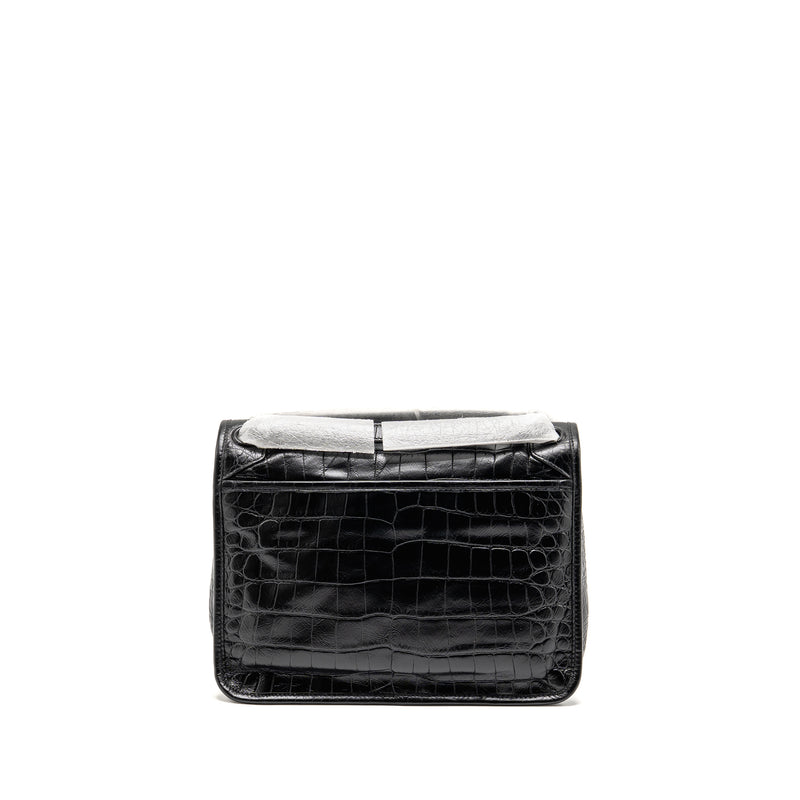 Saint Laurent / YSL Medium Niki Bag Crocodile-Embossed Black Calfskin Black Hardware