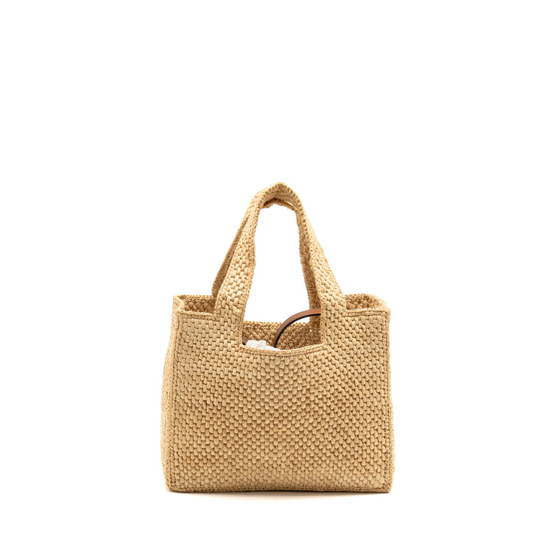 Loewe Small Font Tote Bag Raffia/Calfskin Natural GHW