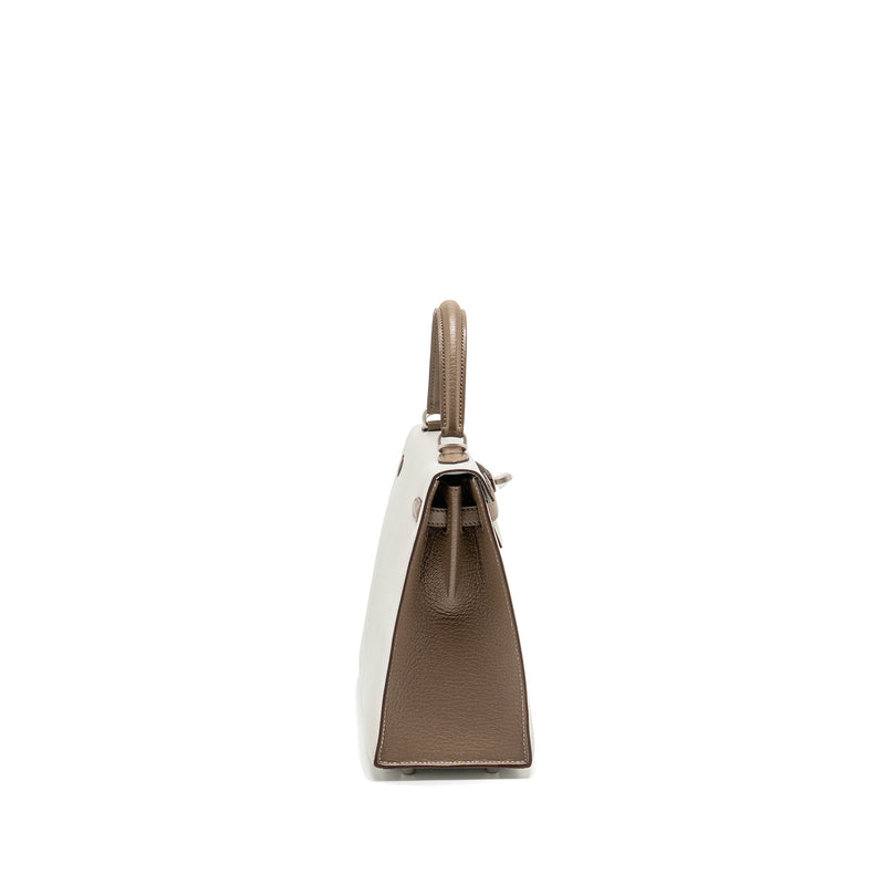 Hermes Kelly 25 Special Order Chèvre Mysore Gris Perle/Etoupe Brushed SHW Stamp Z