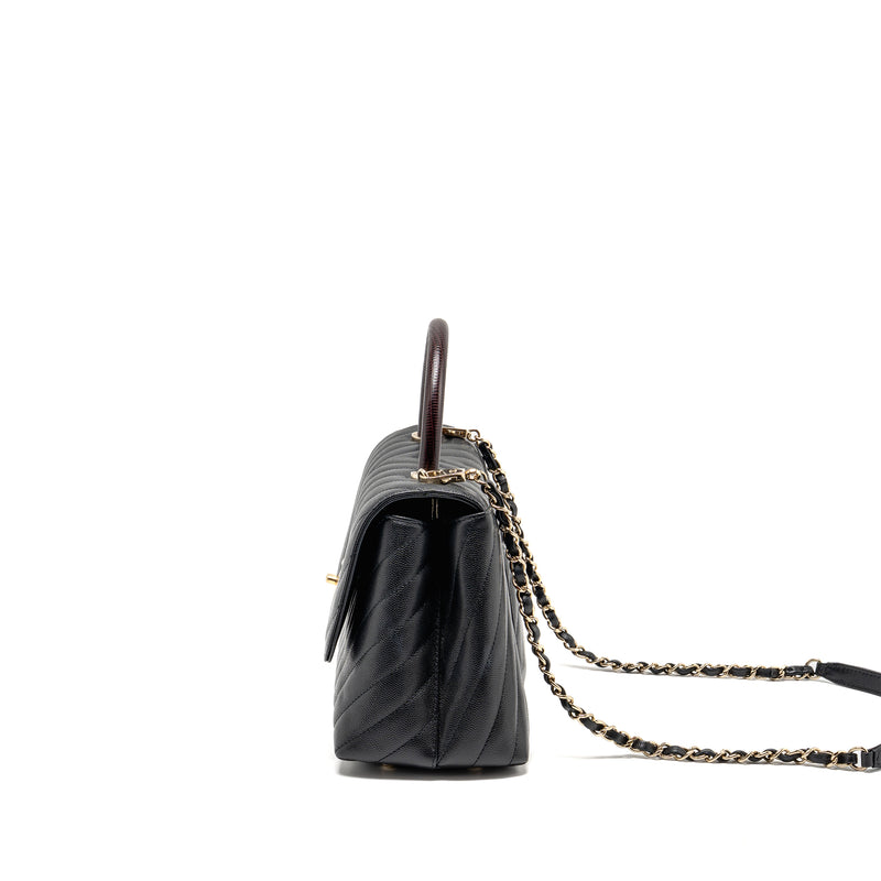 Chanel Medium Chevron Coco Handle Caviar Black / burgundy handle LGHW