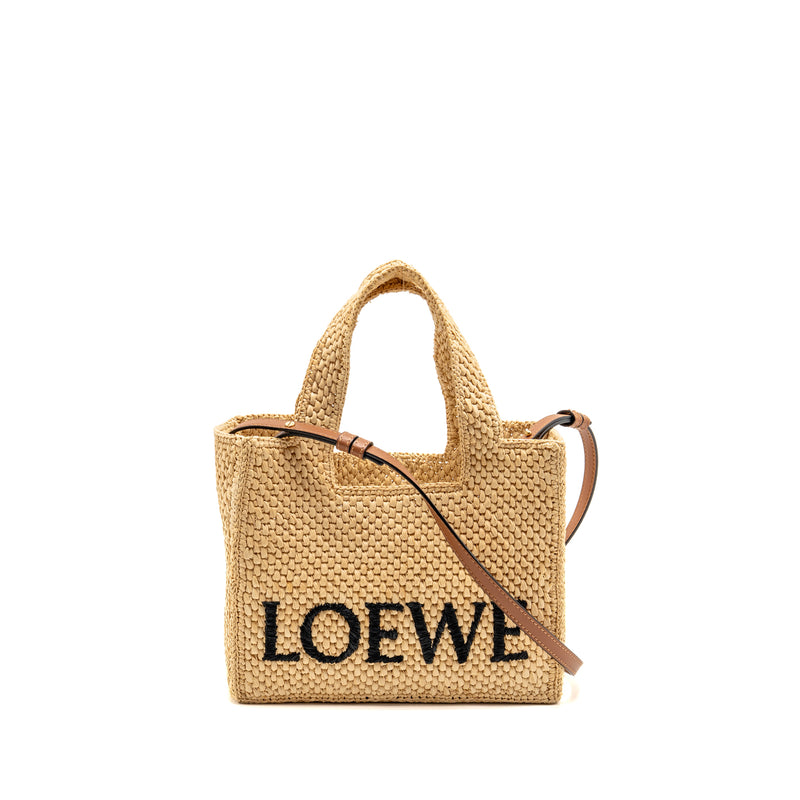 Loewe Small Font Tote Bag Raffia/Calfskin Natural GHW