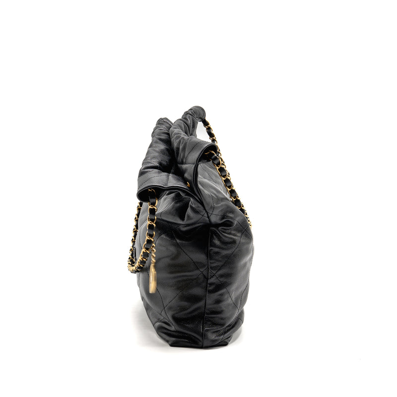Chanel 23K Small 22 Bag Black Letter Caviar Black GHW (Microchip)