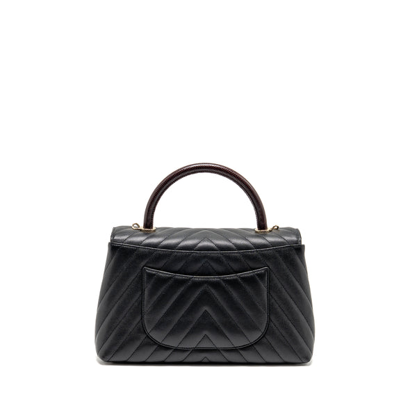 Chanel Medium Chevron Coco Handle Caviar Black / burgundy handle LGHW