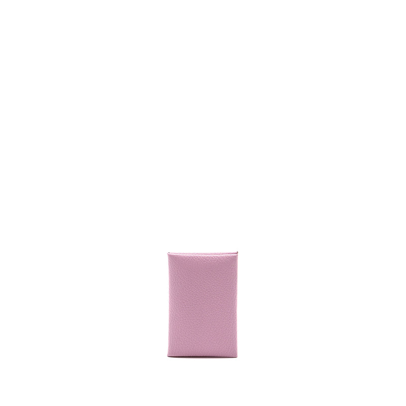 Hermes Calvi Card Holder Chèvre Mysore Mauve Sylvestre SHW Stamp D