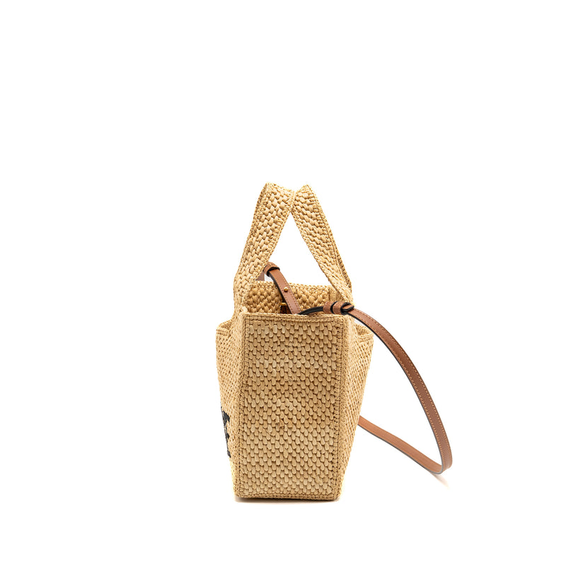 Loewe Small Font Tote Bag Raffia/Calfskin Natural GHW