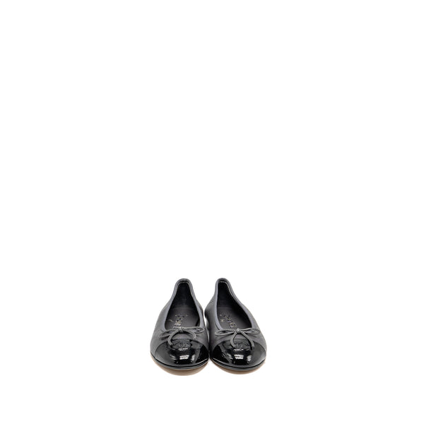 Chanel Size 37.5 Ballet Flats Lambskin/Patent Grey/Black