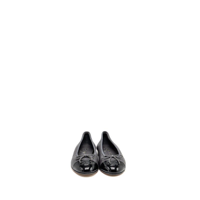 Chanel Size 37.5 Ballet Flats Lambskin/Patent Grey/Black