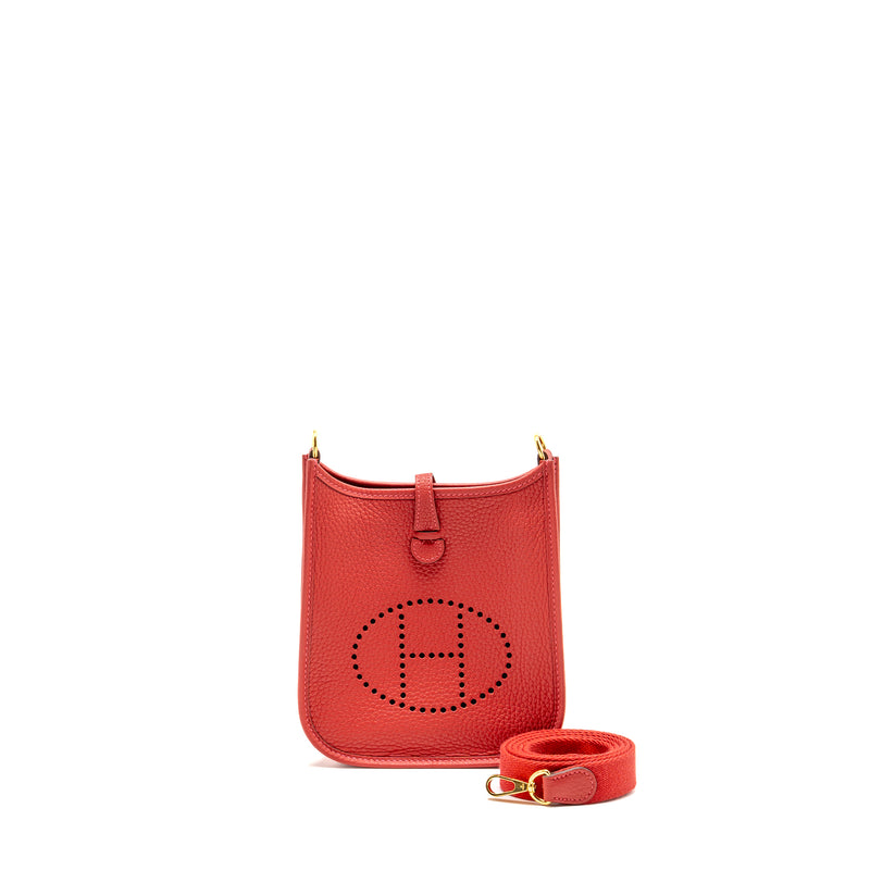 Hermes Mini Evelyne Clemence Vermillon/Rouge Vif GHW Stamp B