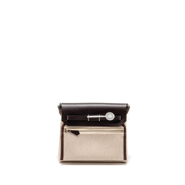 Hermes Herbag Mini Canvas/Hunter Leather Ecru-Beige/Ebene SHW Stamp K