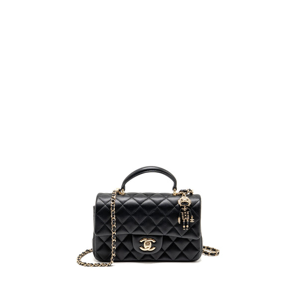 Chanel Top Handle Mini Rectangular with Detailed Charm Lambskin Black LGHW (Microchip)