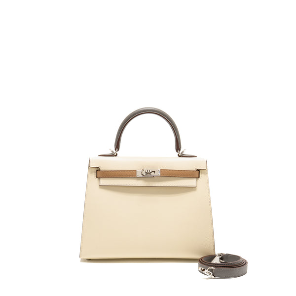Hermes Kelly 25 Epsom Nata/Chai/Gris Meyer SHW Stamp U
