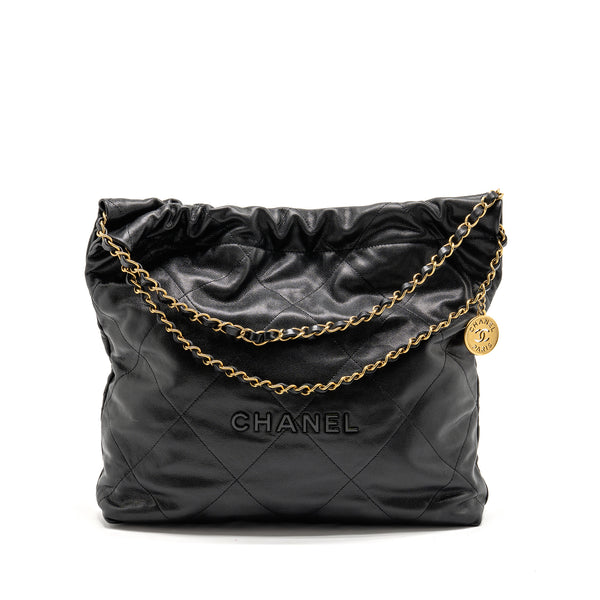 Chanel 23K Small 22 Bag Black Letter Caviar Black GHW (Microchip)