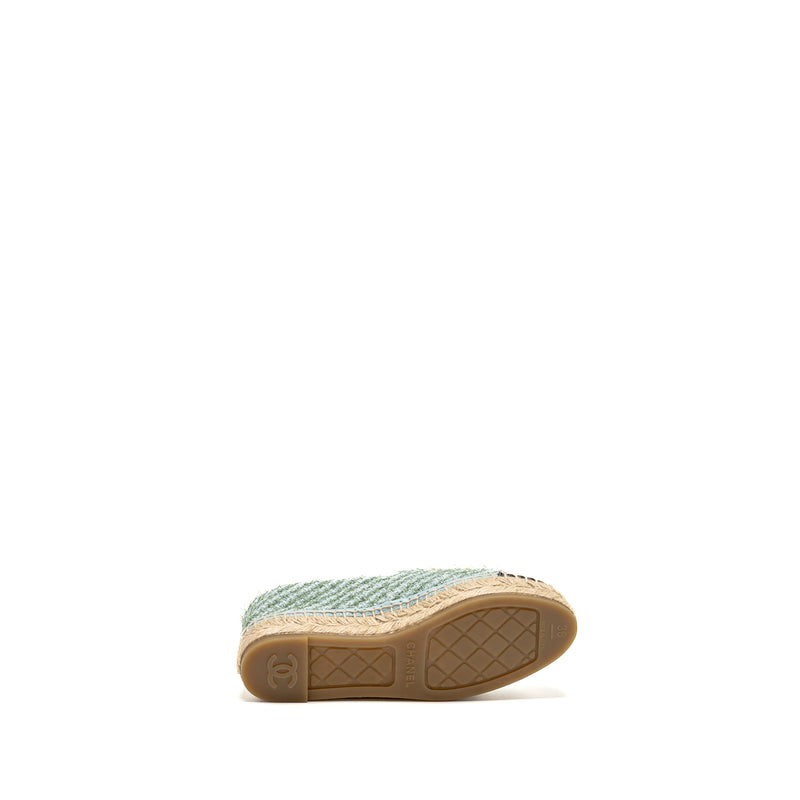 Chanel Size 36 23S Espadrilles Tweed/Grosgrain Light Blue/Green/Black