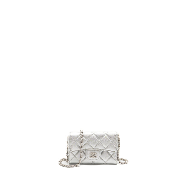 Chanel mini flap belt bag lambskin silver SHW