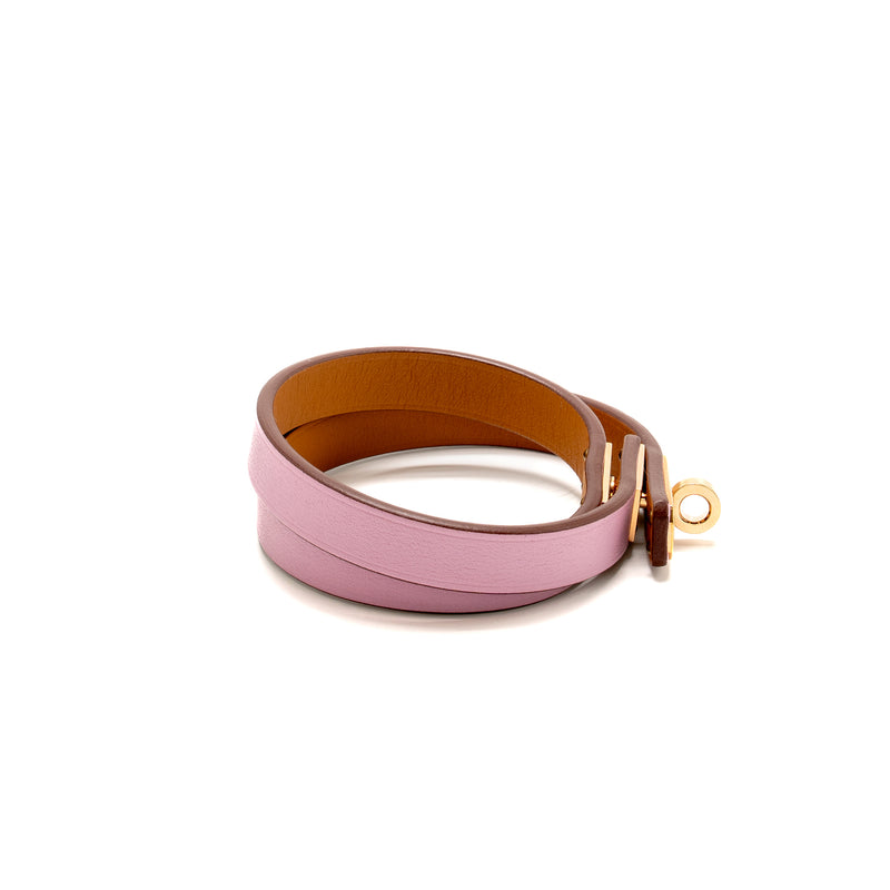 Hermes Size T3 Mini Kelly Double Tour Bracelet Swift Mauve Sylvestre RGHW Stamp Z
