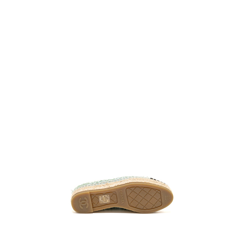 Chanel Size 36 23S Espadrilles Tweed/Grosgrain Light Blue/Green/Black