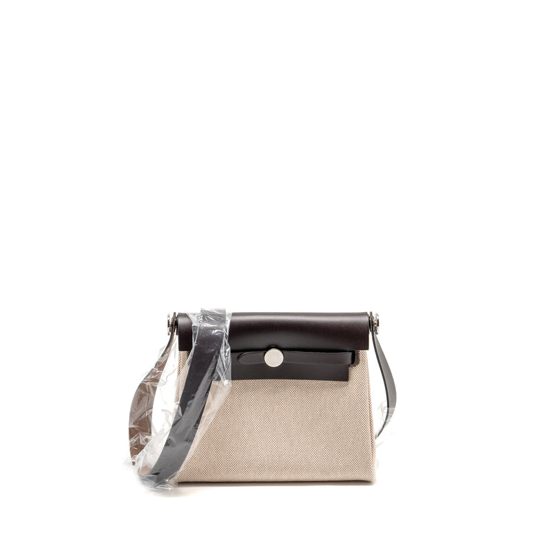 Hermes Herbag Mini Canvas/Hunter Leather Ecru-Beige/Ebene SHW Stamp K
