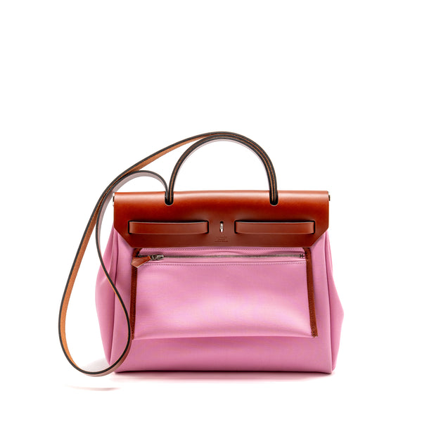 Hermes Herbag 31 Zip Bag Canvas/Hunter Leather Pink/Cuivre SHW Stamp Y