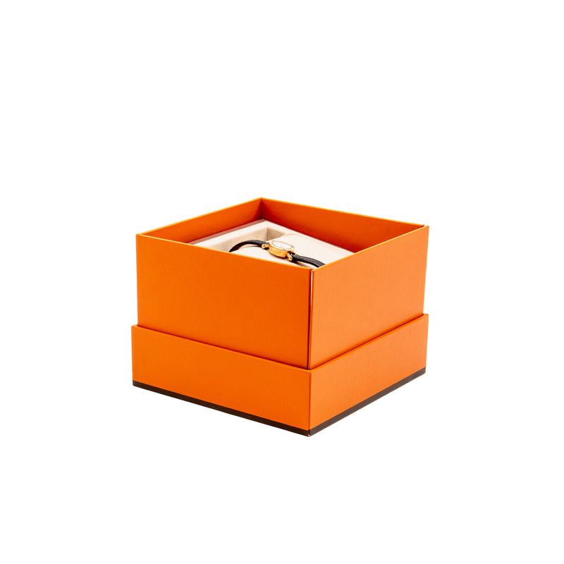 Hermes Faubourg Watch, mini Model, 15mm Rose Gold/Diamond with Black Calfskin Strap