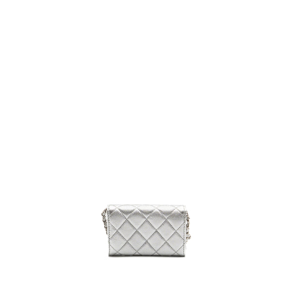 Chanel mini flap belt bag lambskin silver SHW