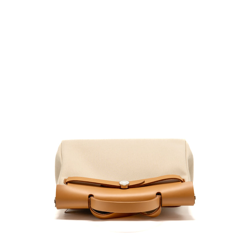 Hermes herbag 31 zip bag canvas/Hunter leather beton/nata SHW stamp U