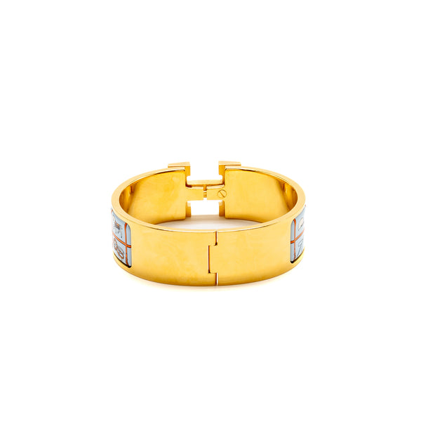 Hermes Size GM Clic Clac H Wide Bracelet Couvertures et Tenues de Jour Light Blue/ Multicolour GHW