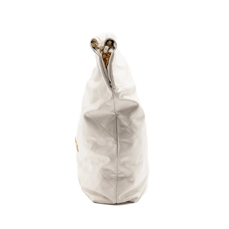 Chanel Large 22 Bag Shiny Calfskin White GHW (microchip)