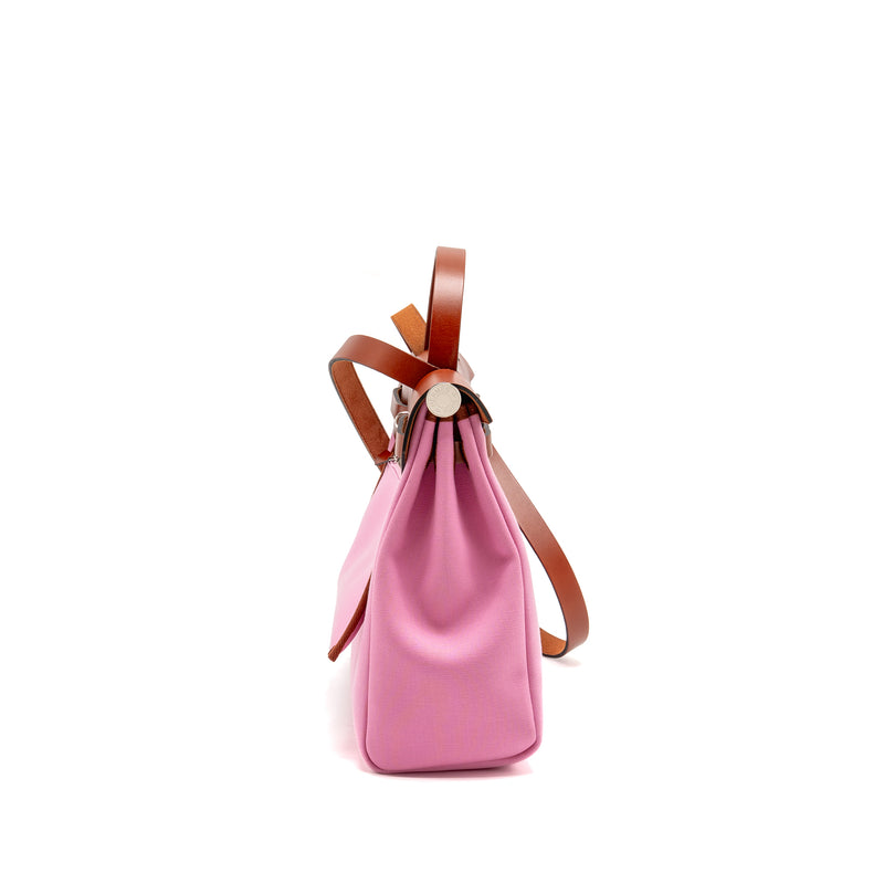 Hermes Herbag 31 Zip Bag Canvas/Hunter Leather Pink/Cuivre SHW Stamp Y