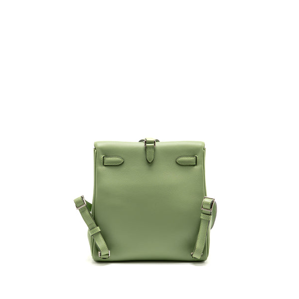 Hermes Kelly Ado backpack evercolor vert criquet / gris pearl SHW stamp Y