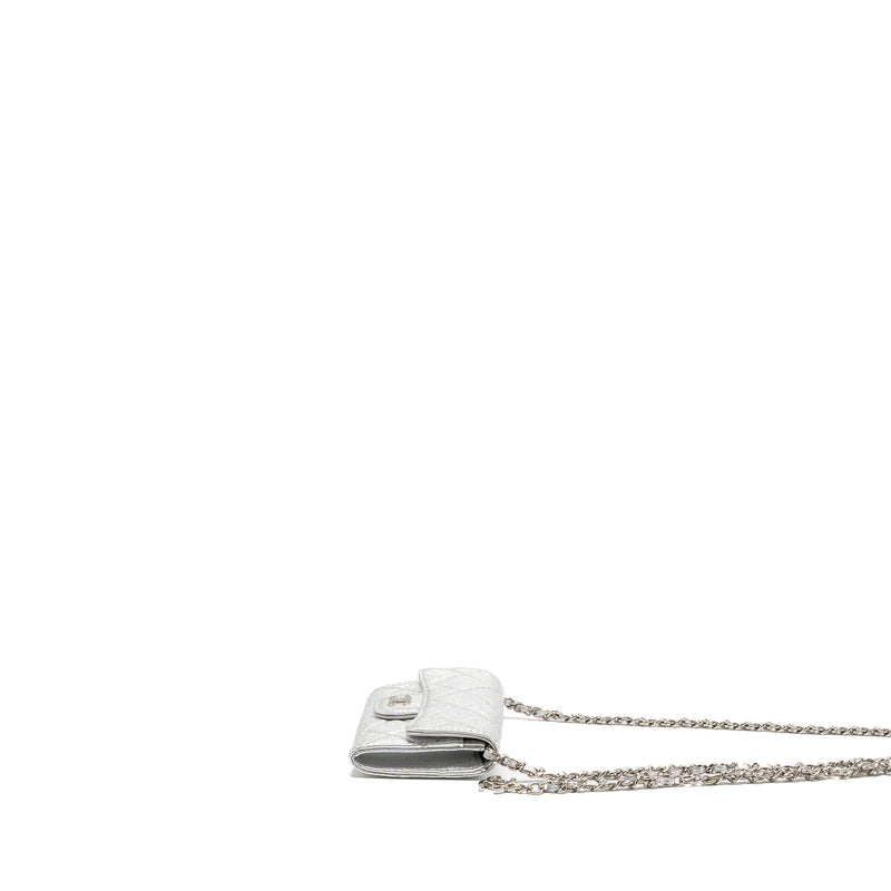 Chanel mini flap belt bag lambskin silver SHW