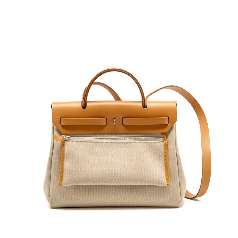Hermes herbag 31 zip bag canvas/Hunter leather beton/nata SHW stamp U