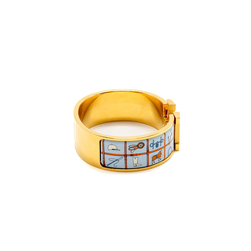 Hermes Size GM Clic Clac H Wide Bracelet Couvertures et Tenues de Jour Light Blue/ Multicolour GHW