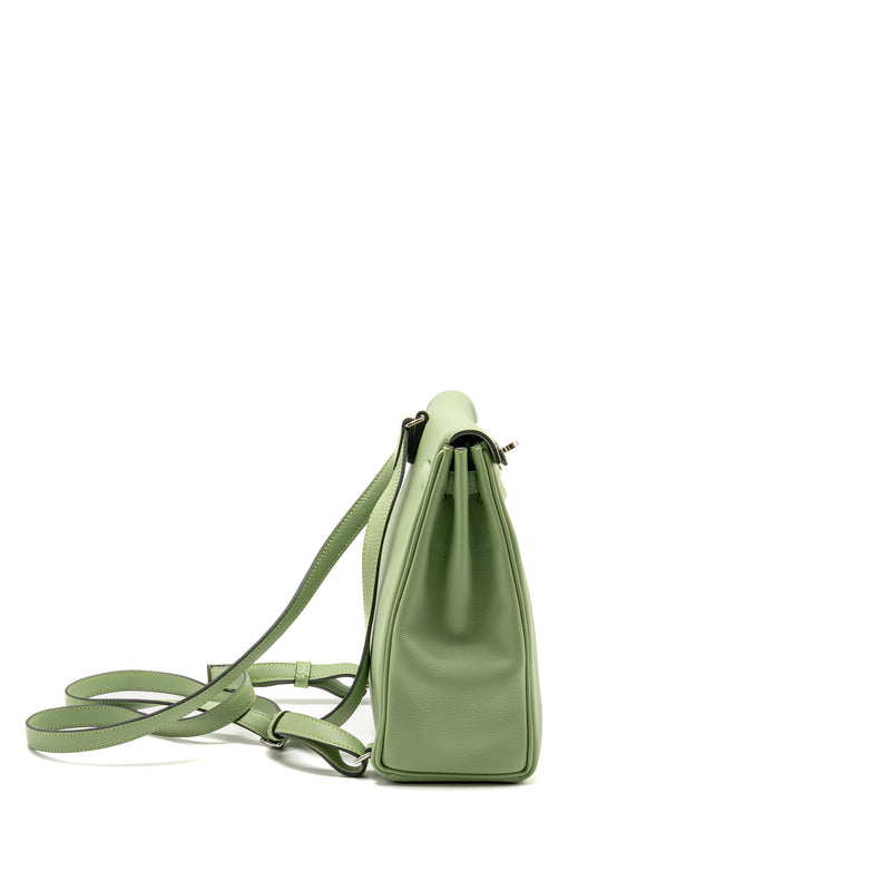Hermes Kelly Ado backpack evercolor vert criquet / gris pearl SHW stamp Y