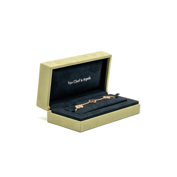 Van Cleef and Arpels vintage Alhambra bracelet 5 motif, 18K rose gold, diamond, grey mother of pearl