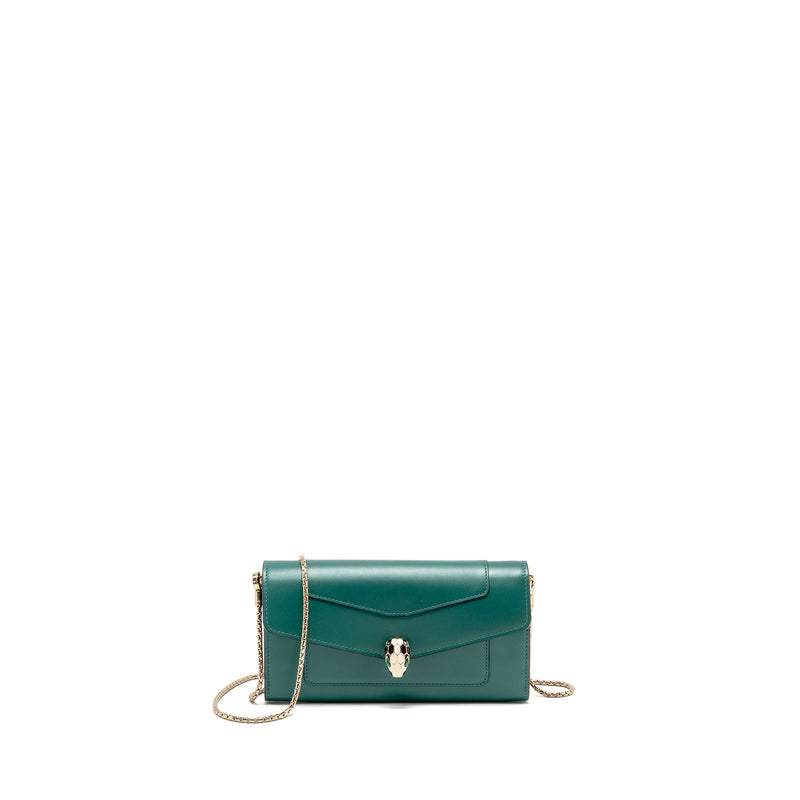 Bvlgari serpenti flap wallet with chain calfskin green LGHW
