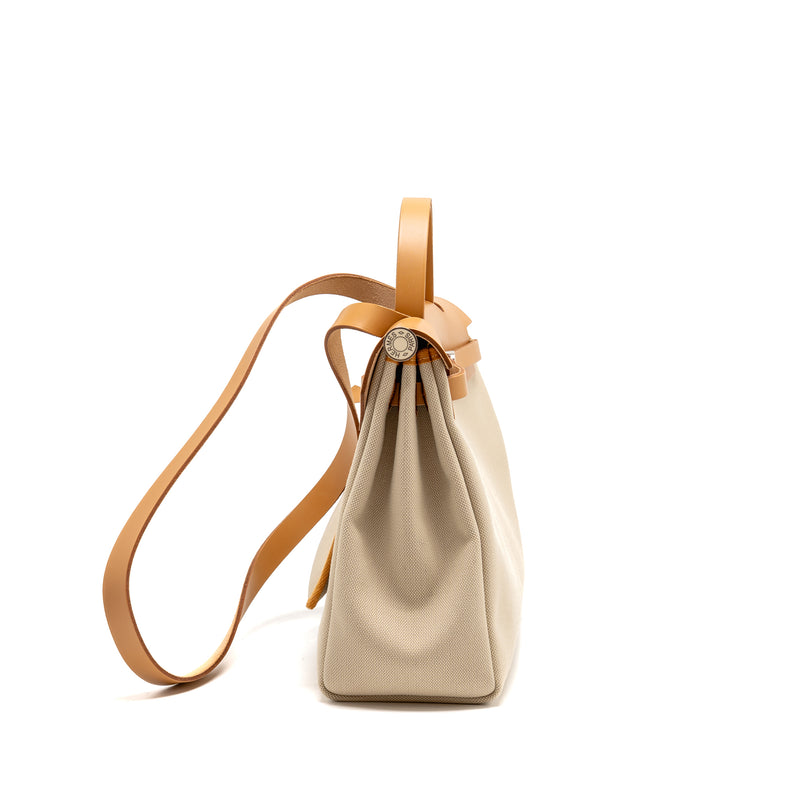 Hermes herbag 31 zip bag canvas/Hunter leather beton/nata SHW stamp U