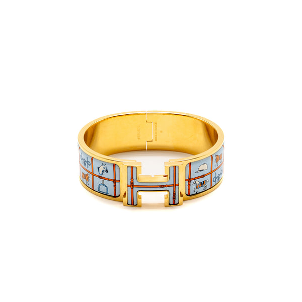 Hermes Size GM Clic Clac H Wide Bracelet Couvertures et Tenues de Jour Light Blue/ Multicolour GHW