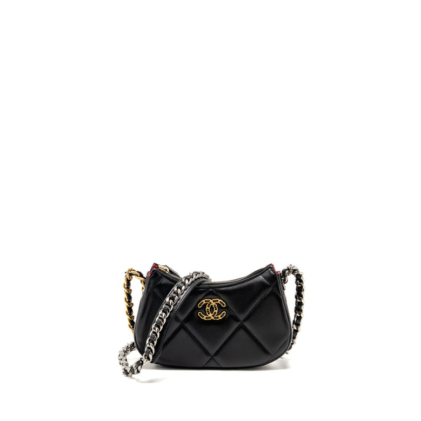 Chanel 19 crossbody hobo lambskin black multicolour hardware (microchip)