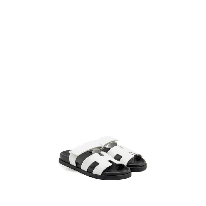 Hermes Size 38 Chypre Sandal Calfskin White SHW