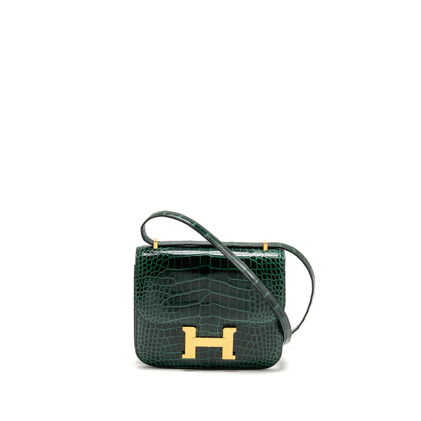 Hermes mini constance shiny alligator mississippiensis vert force GHW stamp U