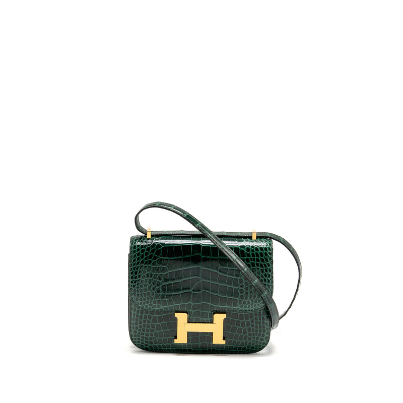 Hermes mini constance shiny alligator mississippiensis vert fonce GHW stamp U