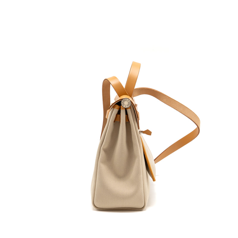 Hermes herbag 31 zip bag canvas/Hunter leather beton/nata SHW stamp U