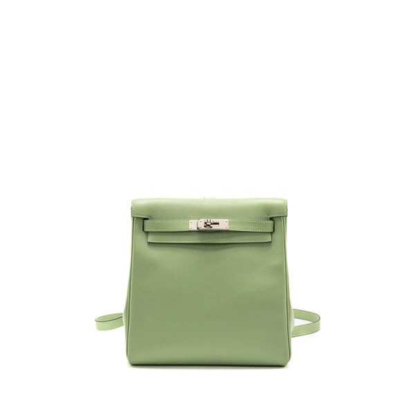 Hermes Kelly Ado backpack evercolor vert criquet / gris pearl SHW stamp Y