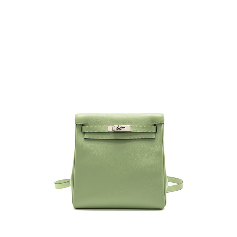 Hermes Kelly Ado backpack evercolor vert criquet / gris pearl SHW stamp Y