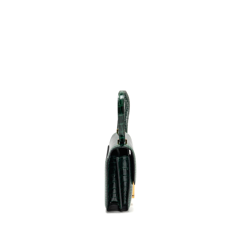 Hermes mini constance shiny alligator mississippiensis vert fonce GHW stamp U